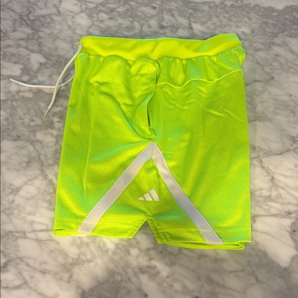 Adidas Bright Yellow Mesh Basketball Shorts. Size small, 7”